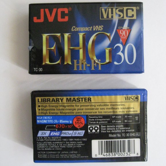 JVC TC-30 EHGB Hi Fi VHS-C 30 Minute Camcorder Tapes New/Sealed Plastic Lot of 2 - Picture 2 of 8